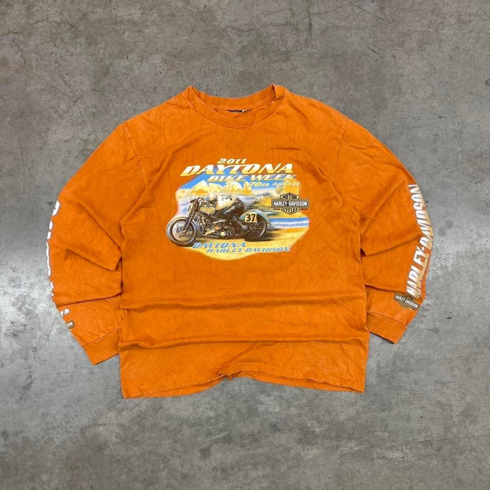 Harley-Davidson Daytona Bike Week 2011 Long Sleeve Shirt‎ Orange Y2K Size L